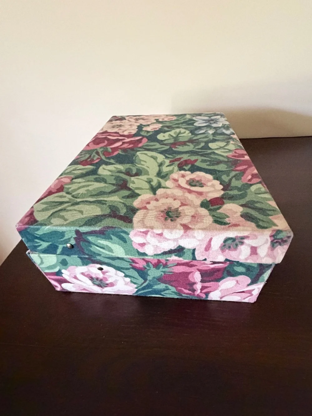 Vintage 80s Floral Fabric Two Tier Jewelry Box Case w/Mirror 10.5